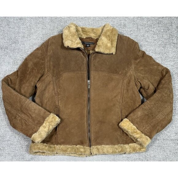 Y2K Vintage Rampage Jacket Womens Extra Large‎ Brown Suede Shearling 90s Grunge - Picture 1 of 16